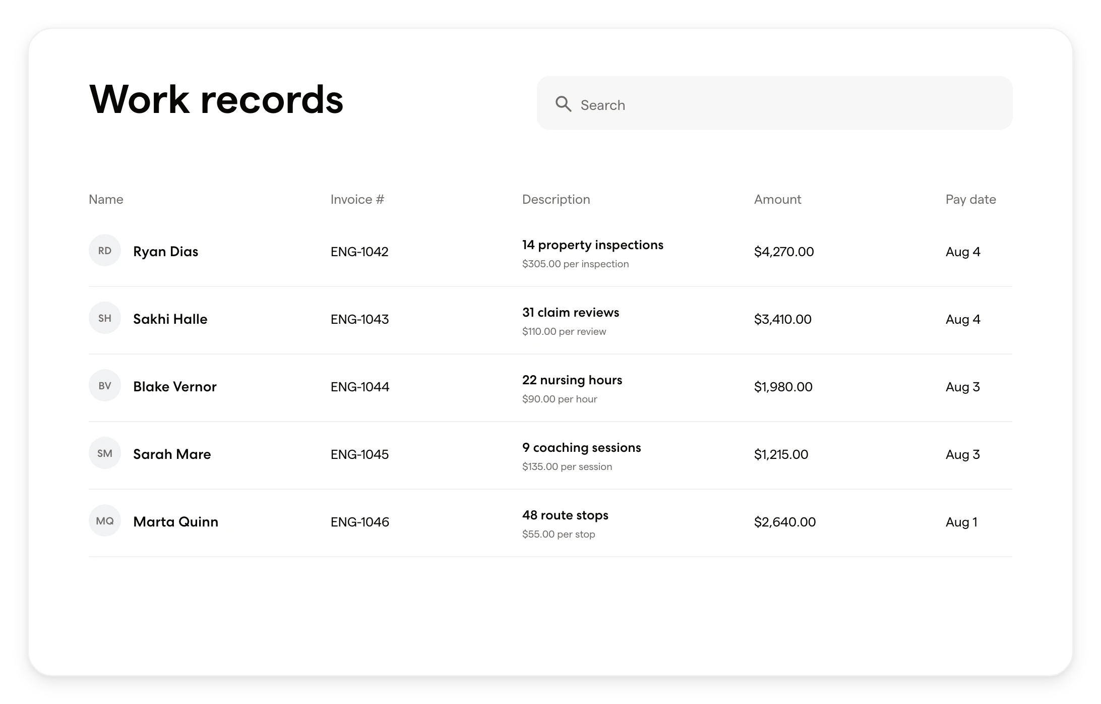 Worker engagement and work records in Wingspan