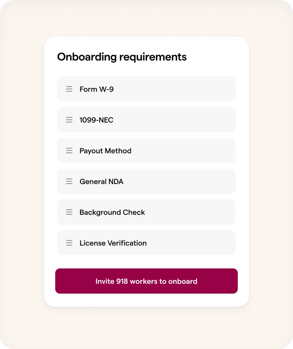 Fast contractor onboarding dashboard
